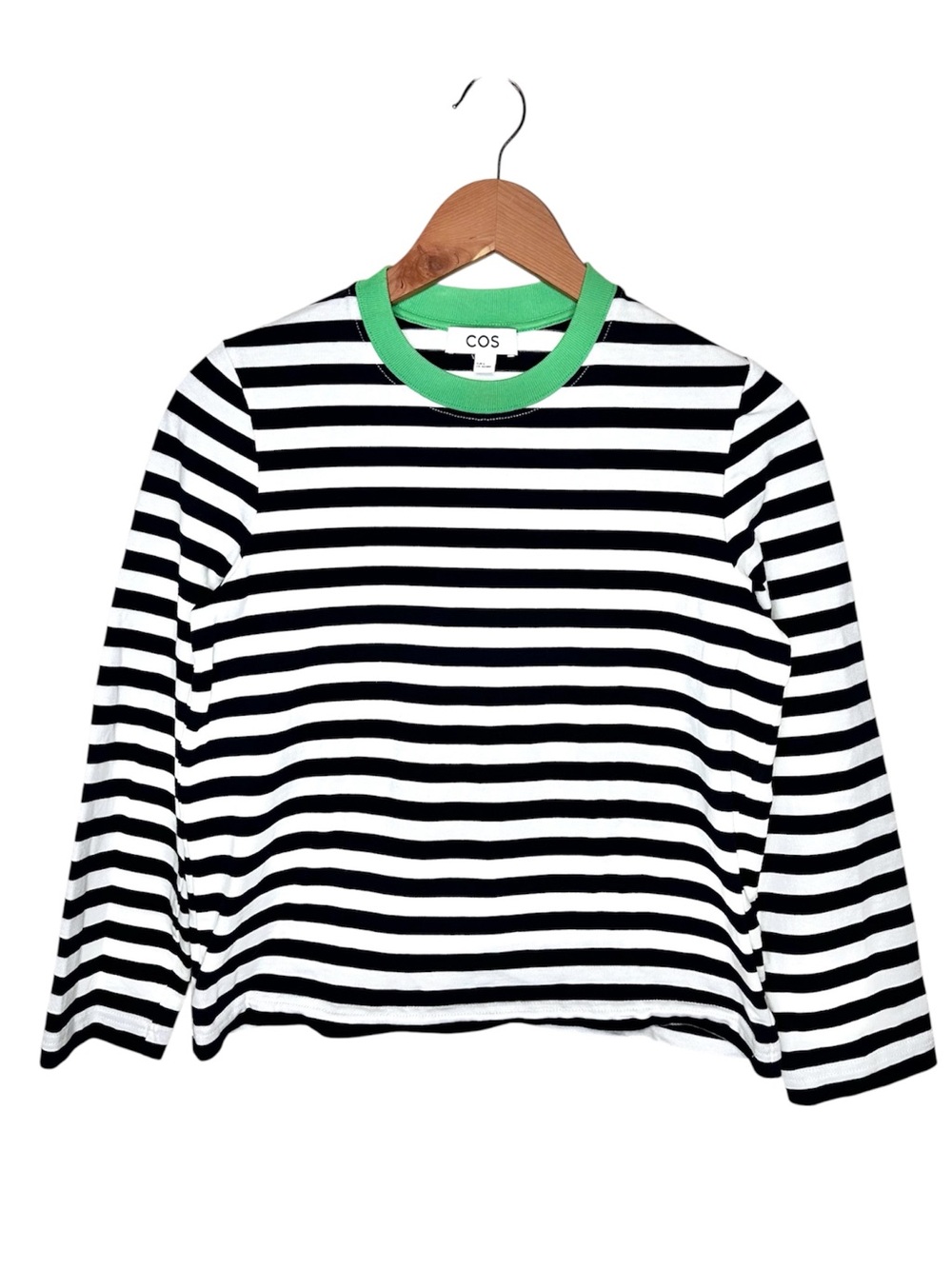 COS Heavyweight Cotton Coastal Stripe Crewneck Tee Size Small Green Collar